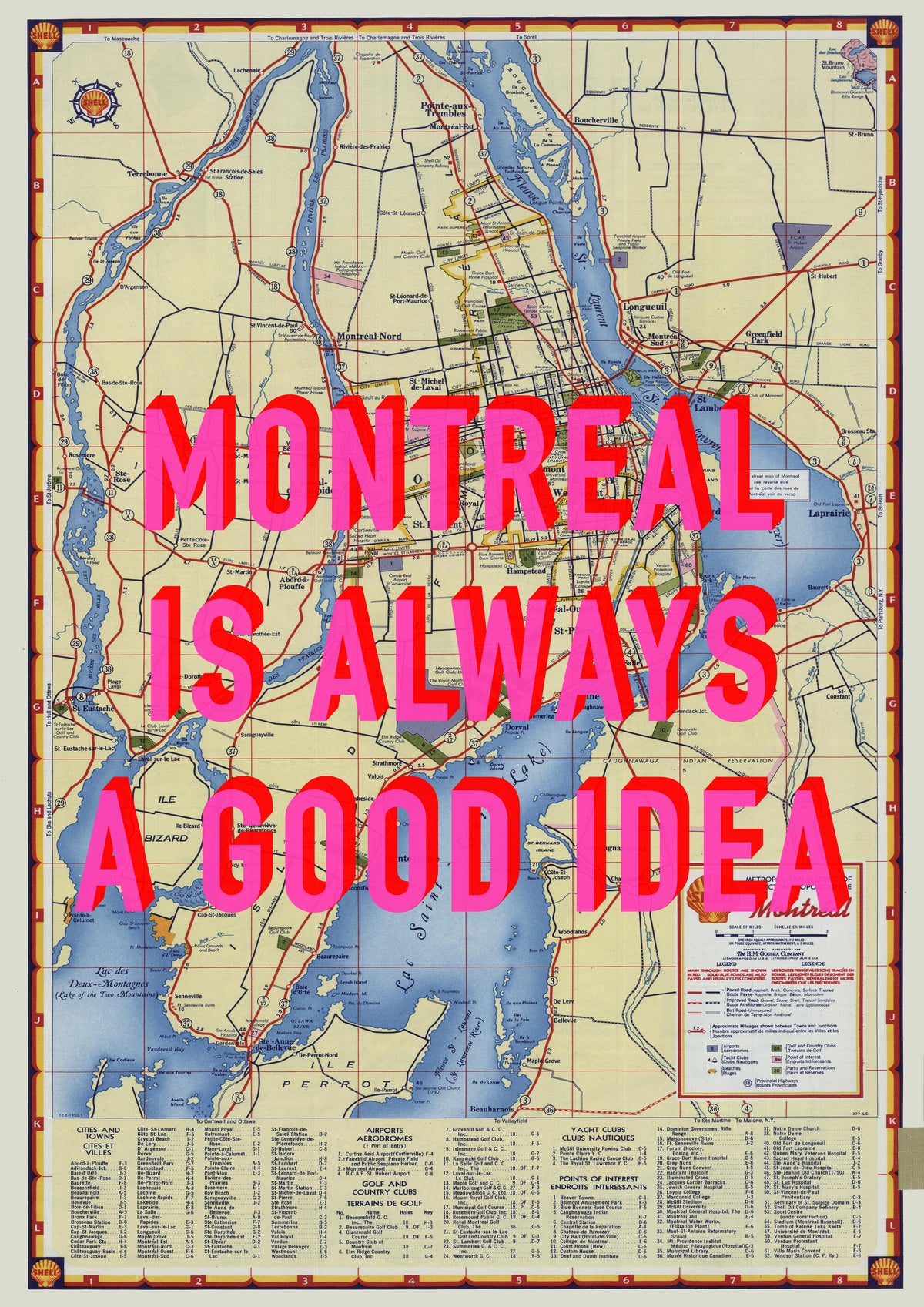 Montreal Retro Pop Art Map Print (portrait) - Magic Posters