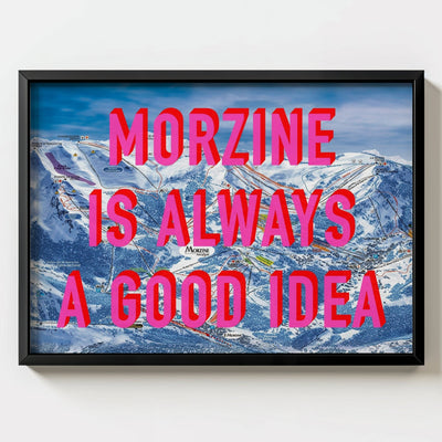 Morzine Retro Pop Art Map Print (Landscape) - black frame mockup - Magic Posters