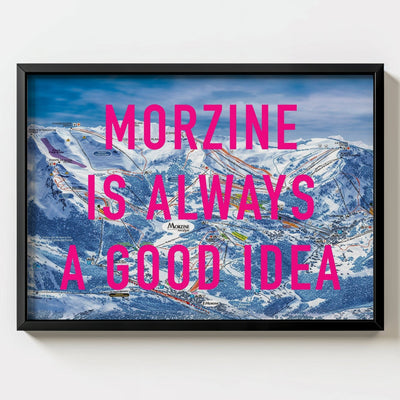 Morzine Retro Pop Art Map Print (Landscape) - black frame mockup - Magic Posters