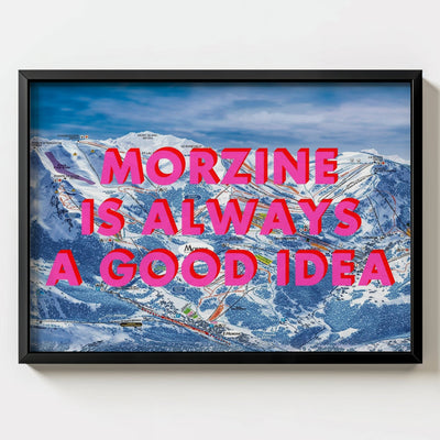 Morzine Retro Pop Art Map Print (Landscape) - black frame mockup - Magic Posters