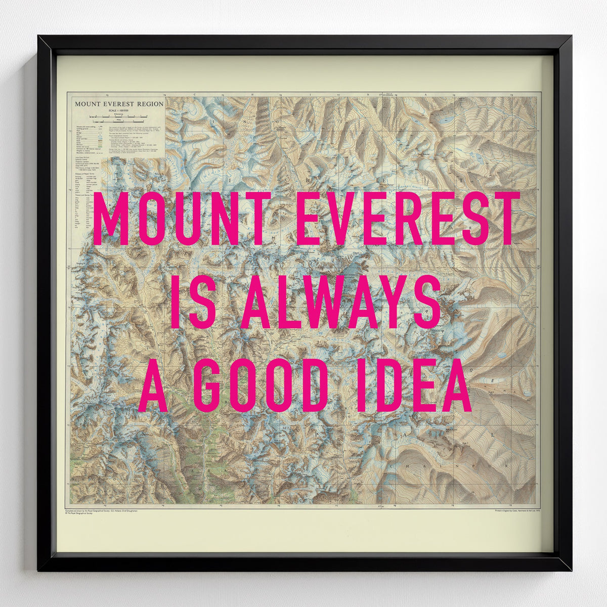 Mount Everest Retro Pop Art Map Print (square) - black frame mockup - Magic Posters