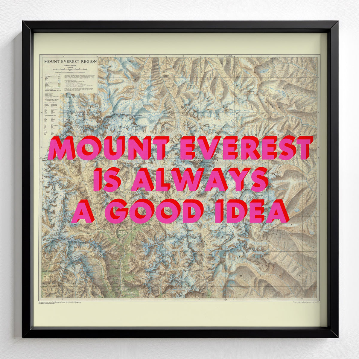 Mount Everest Retro Pop Art Map Print (square) - black frame mockup - Magic Posters