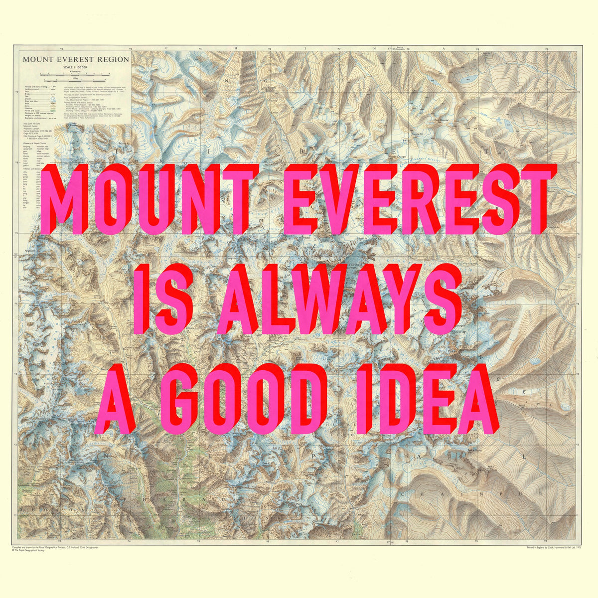 Mount Everest Retro Pop Art Map Print (square) - Magic Posters