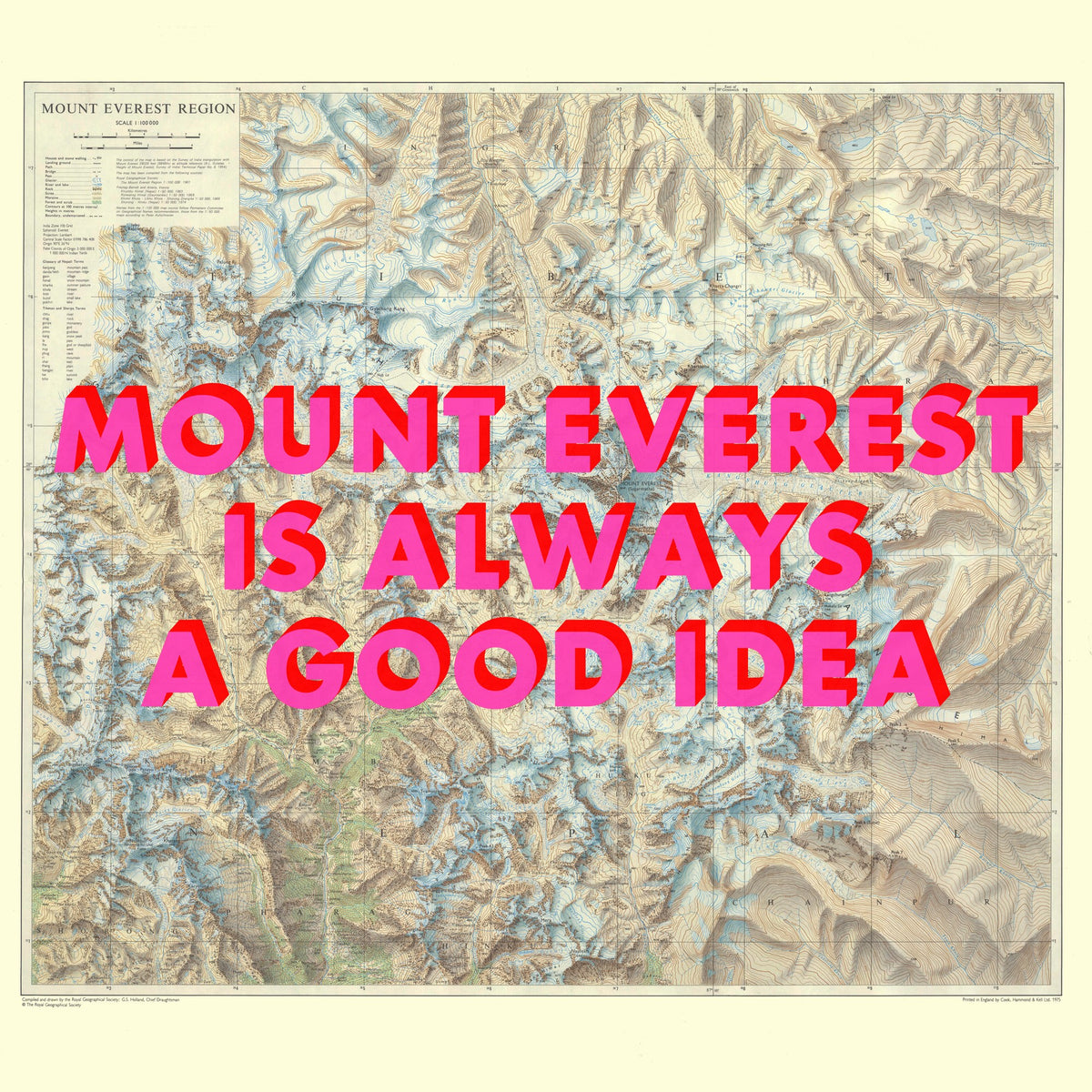 Mount Everest Retro Pop Art Map Print (square) - Magic Posters