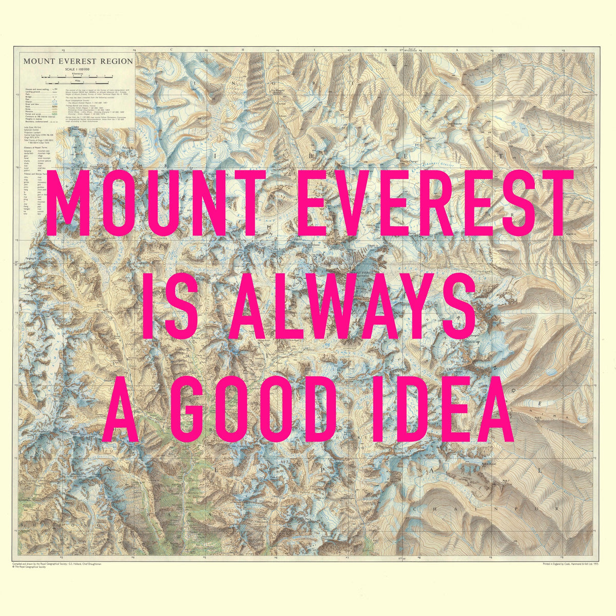 Mount Everest Retro Pop Art Map Print (square) - Magic Posters