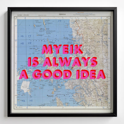 Myeik Retro Pop Art Map Print (square) - black frame mockup - Magic Posters
