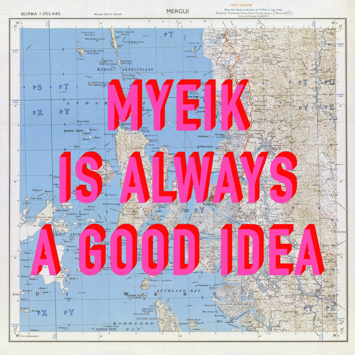 Myeik Retro Pop Art Map Print (square) - Magic Posters