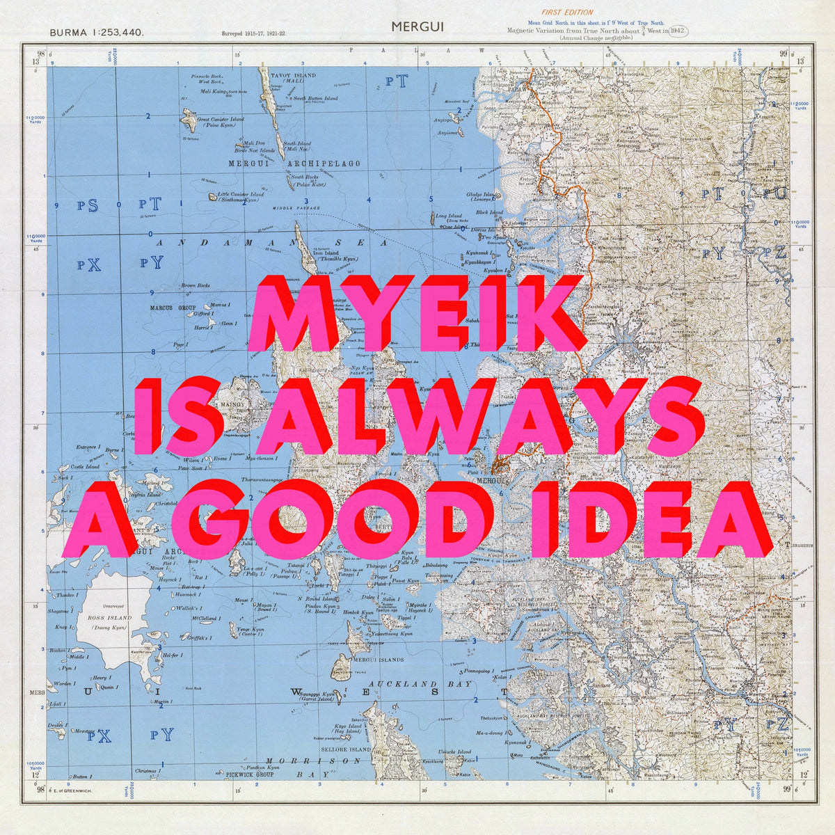 Myeik Retro Pop Art Map Print (square) - Magic Posters