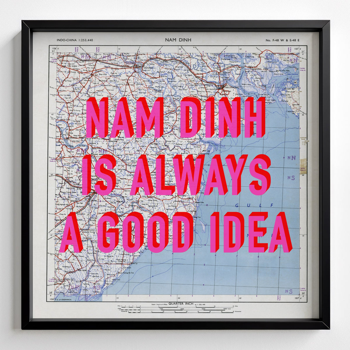 Nam Dinh Retro Pop Art Map Print (square) - black frame mockup - Magic Posters Bold