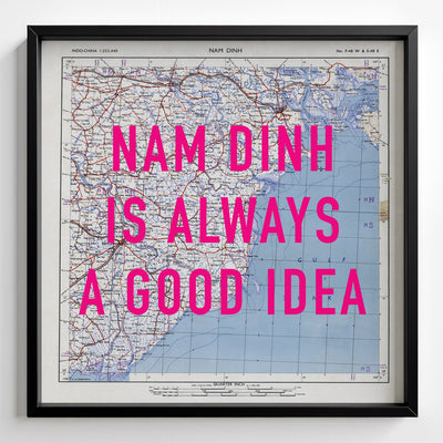 Nam Dinh Retro Pop Art Map Print (square) - black frame mockup - Magic Posters
