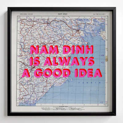 Nam Dinh Retro Pop Art Map Print (square) - black frame mockup - Magic Posters