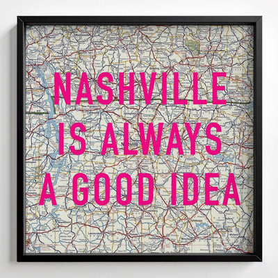 Nashville Retro Pop Art Map Print - black frame mockup - Magic Posters