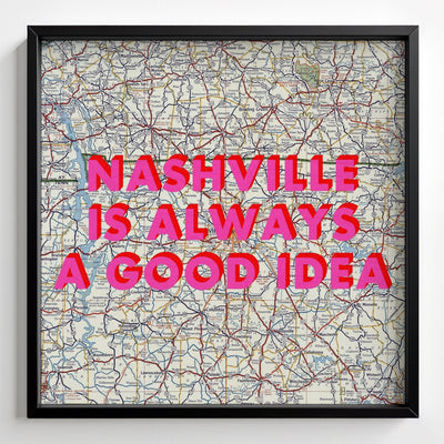 Nashville Retro Pop Art Map Print - black frame mockup - Magic Posters