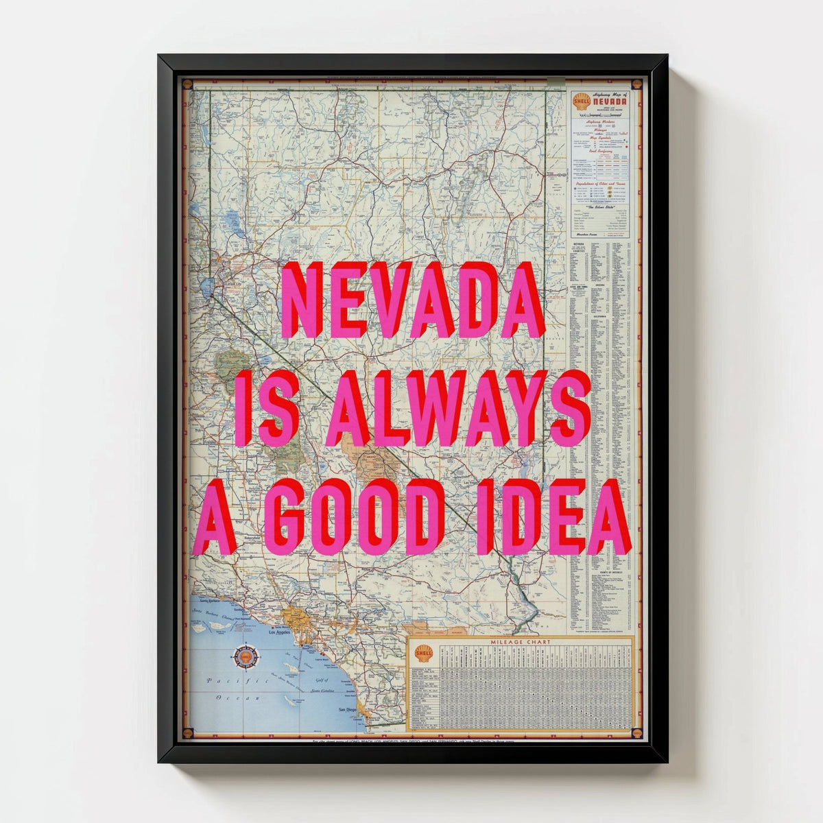 Nevada Retro Pop Art Map Print - black frame mockup - Magic Posters
