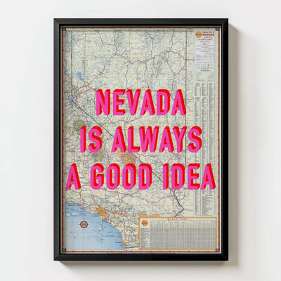 Nevada Retro Pop Art Map Print - black frame mockup - Magic Posters