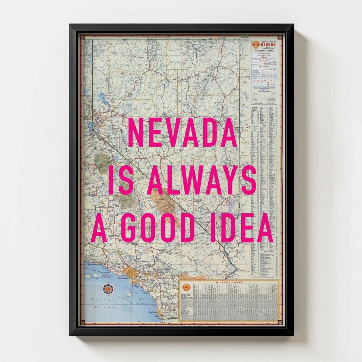 Nevada Retro Pop Art Map Print - black frame mockup - Magic Posters