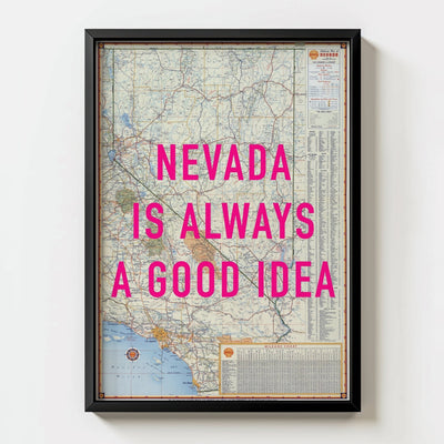 Nevada Retro Pop Art Map Print - black frame mockup - Magic Posters