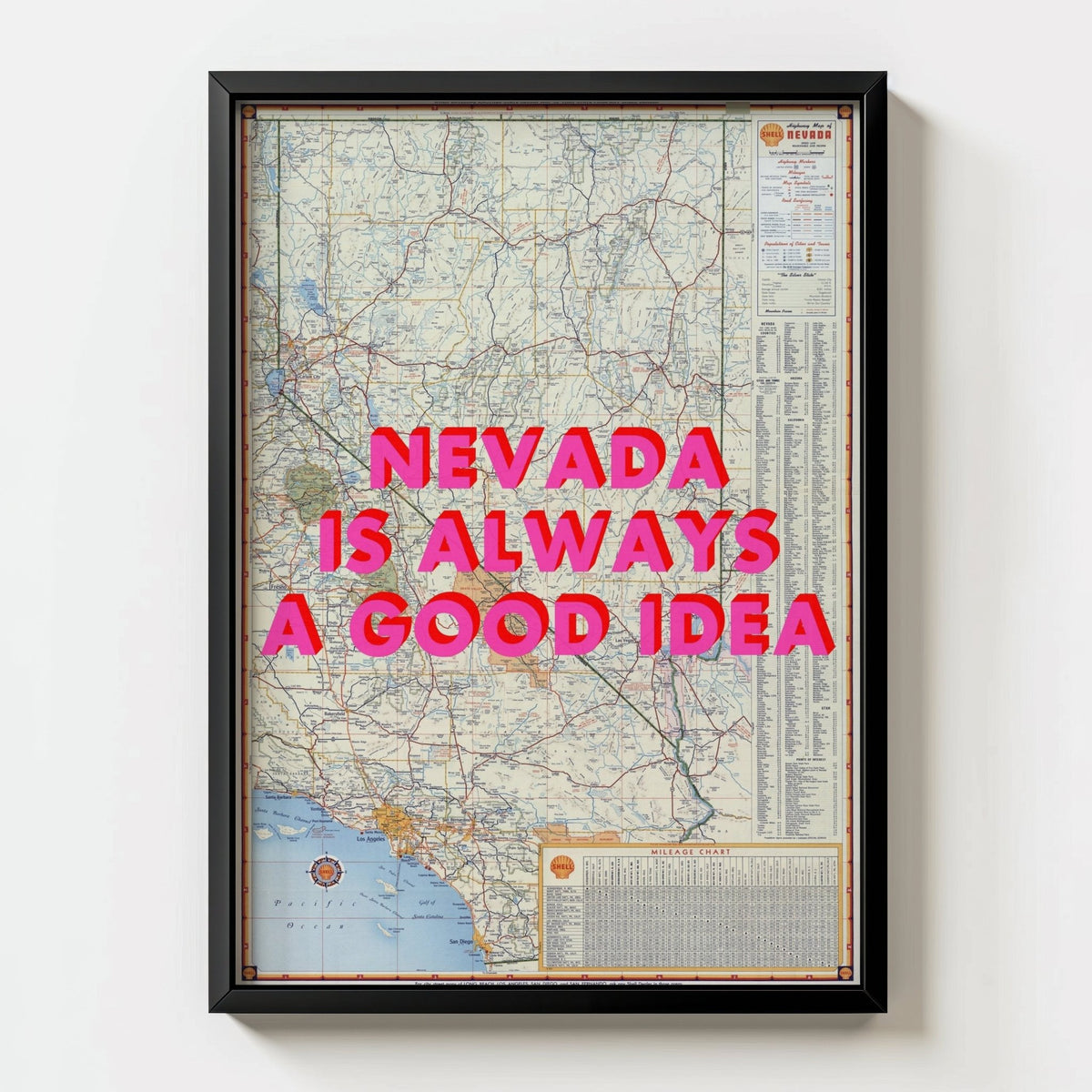 Nevada Retro Pop Art Map Print - black frame mockup - Magic Posters