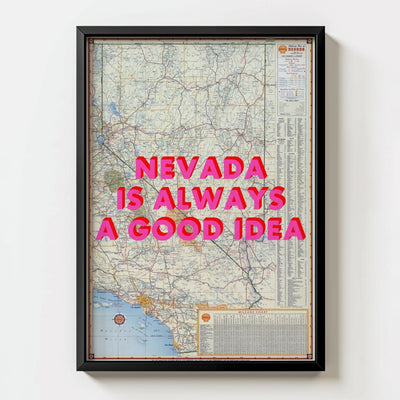Nevada Retro Pop Art Map Print - black frame mockup - Magic Posters