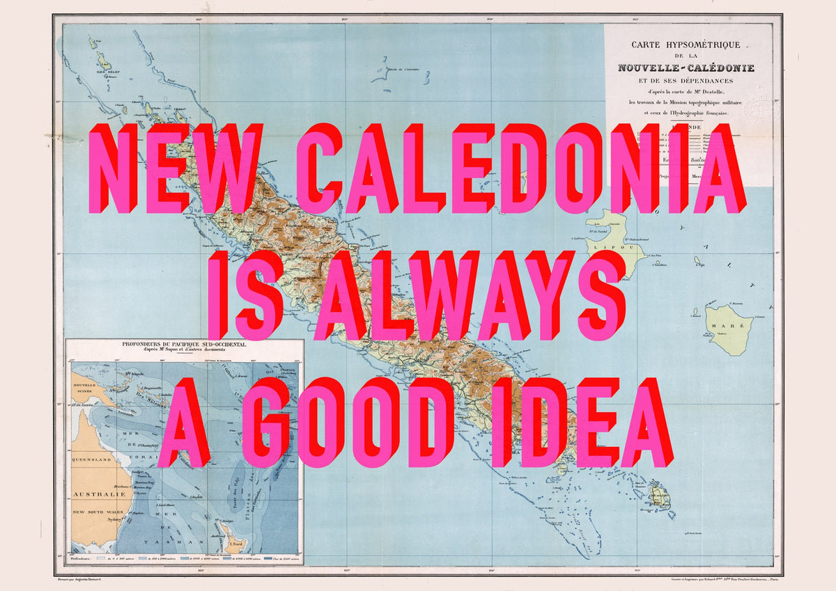 New Caledonia Retro Pop Art Map Print (landscape) - Magic Posters
