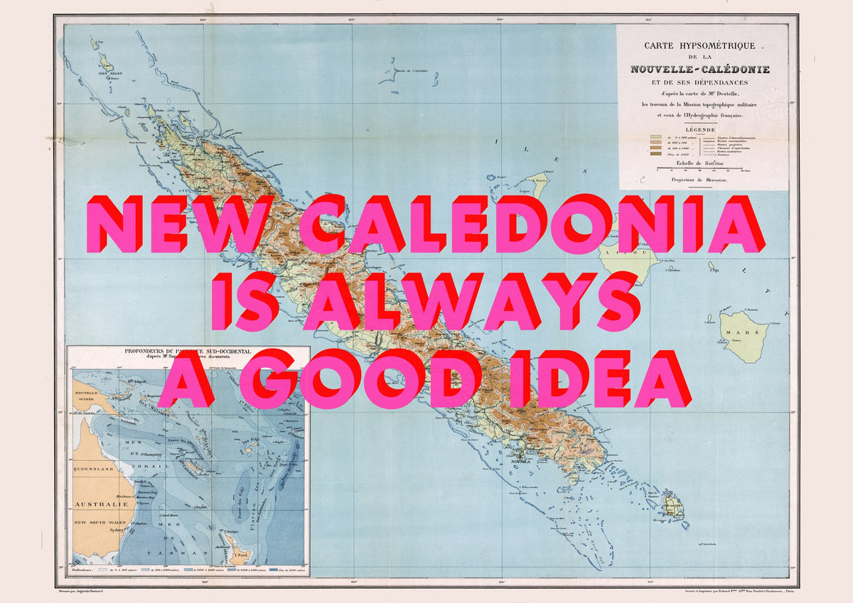 New Caledonia Retro Pop Art Map Print (landscape) - Magic Posters