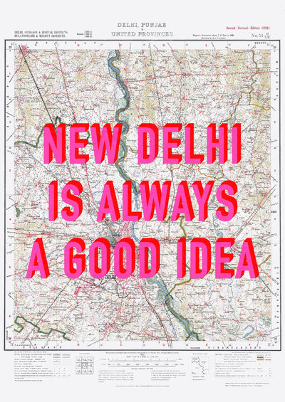 New Delhi Retro Pop Art Map Print (portrait) - Magic Posters