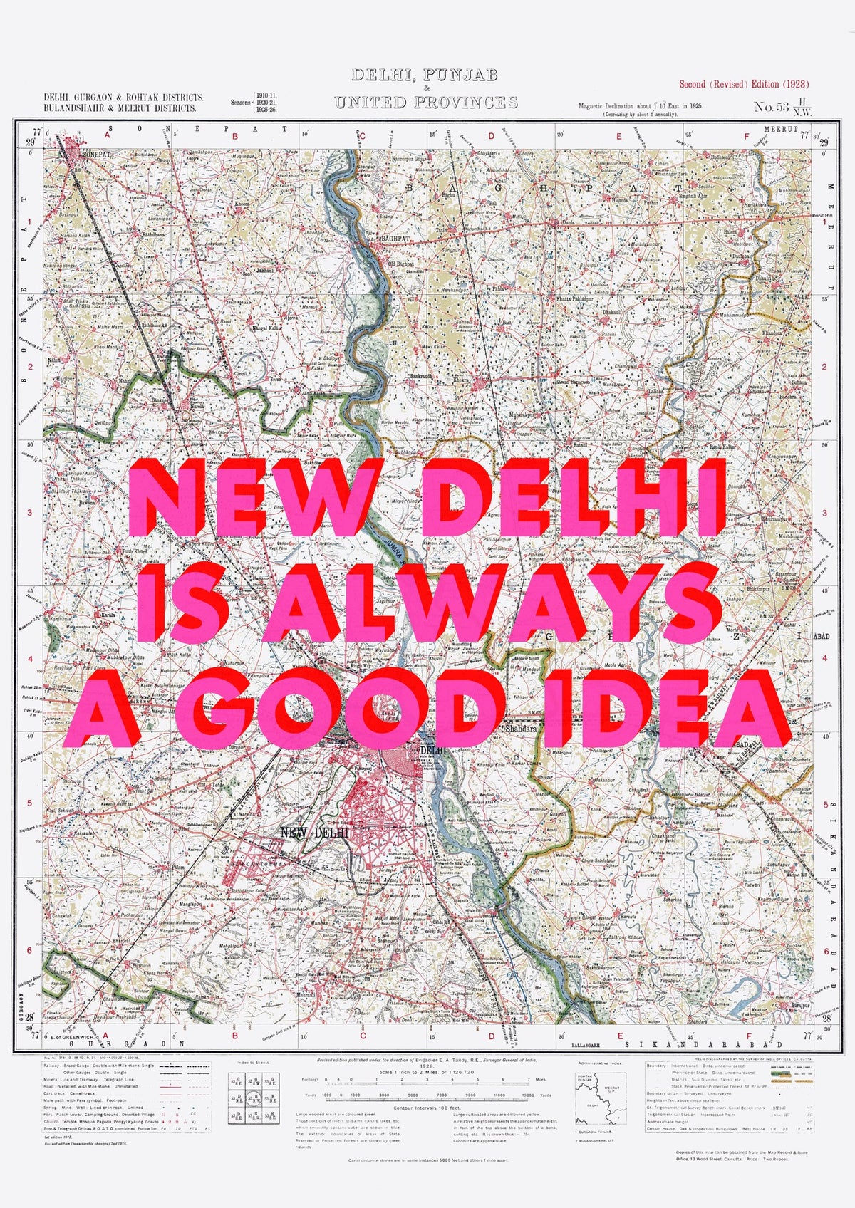 New Delhi Retro Pop Art Map Print (portrait) - Magic Posters