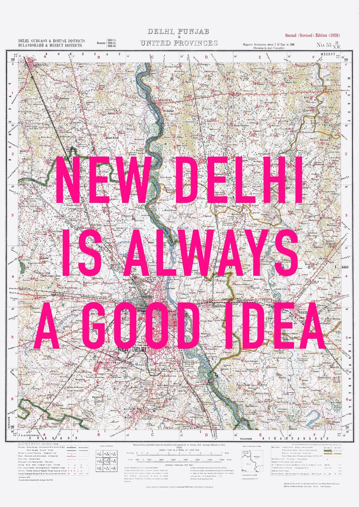New Delhi Retro Pop Art Map Print (portrait) - Magic Posters