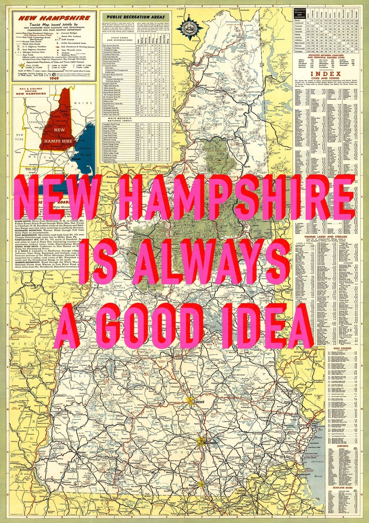 New Hampshire Retro Pop Art Map Print (portrait)