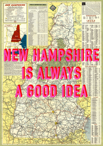 New Hampshire Retro Pop Art Map Print (portrait)