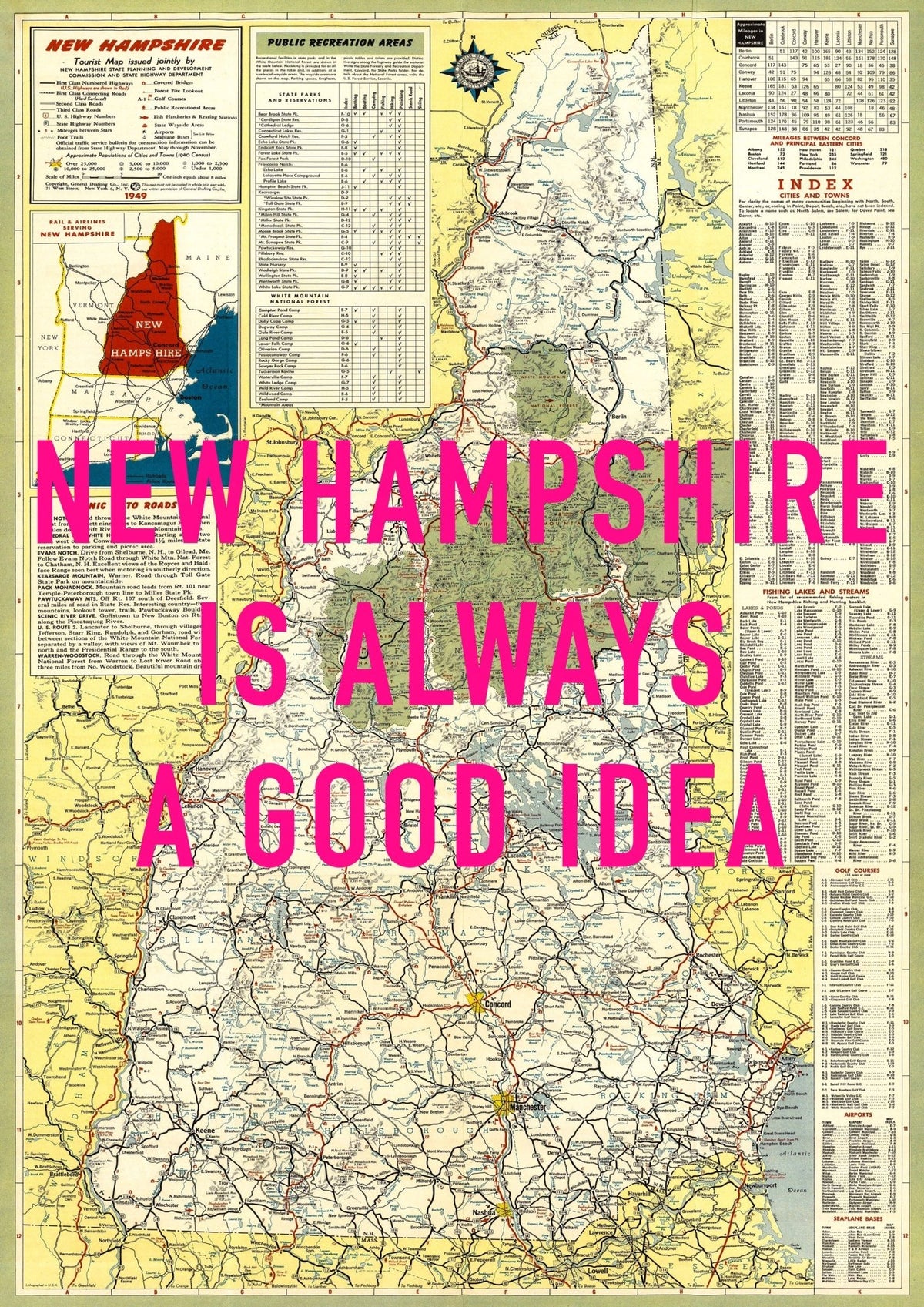 New Hampshire Retro Pop Art Map Print (portrait)