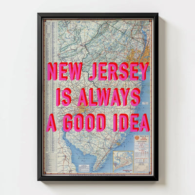New Jersey Retro Pop Art Map Print - black frame mockup - Magic Posters
