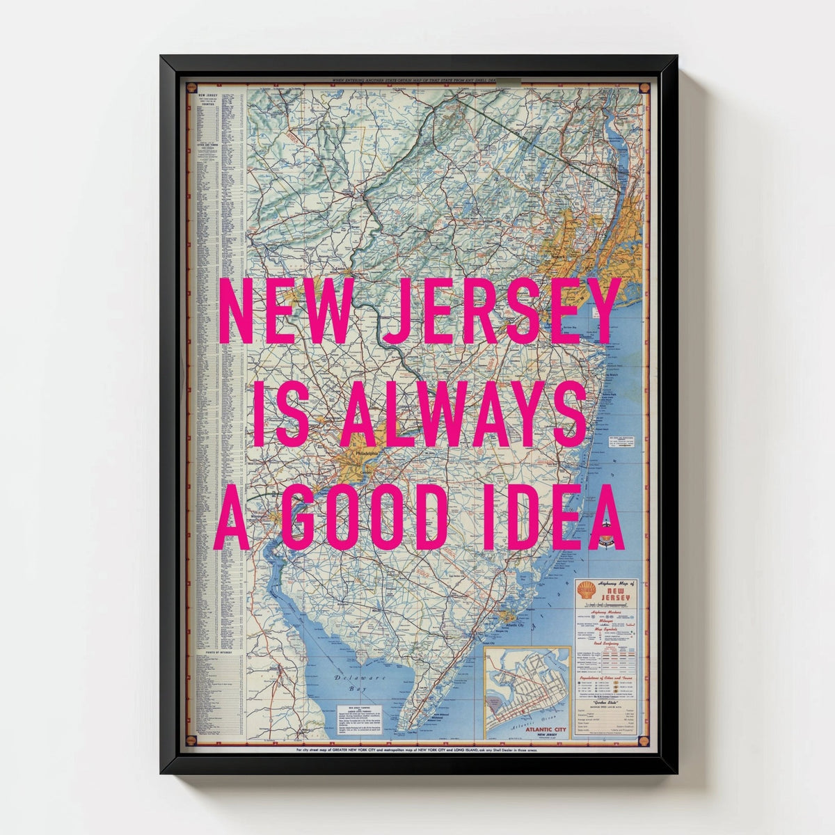 New Jersey Retro Pop Art Map Print - black frame mockup - Magic Posters