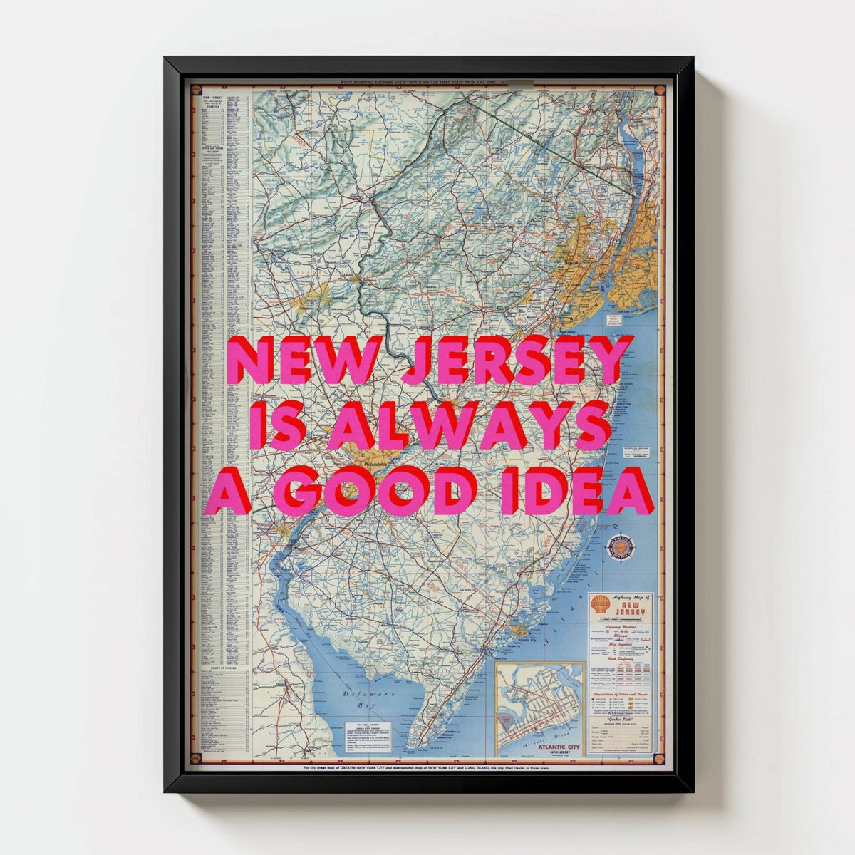 New Jersey Retro Pop Art Map Print - black frame mockup - Magic Posters