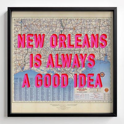 New Orleans Retro Pop Art Map Print - black frame mockup - Magic Posters