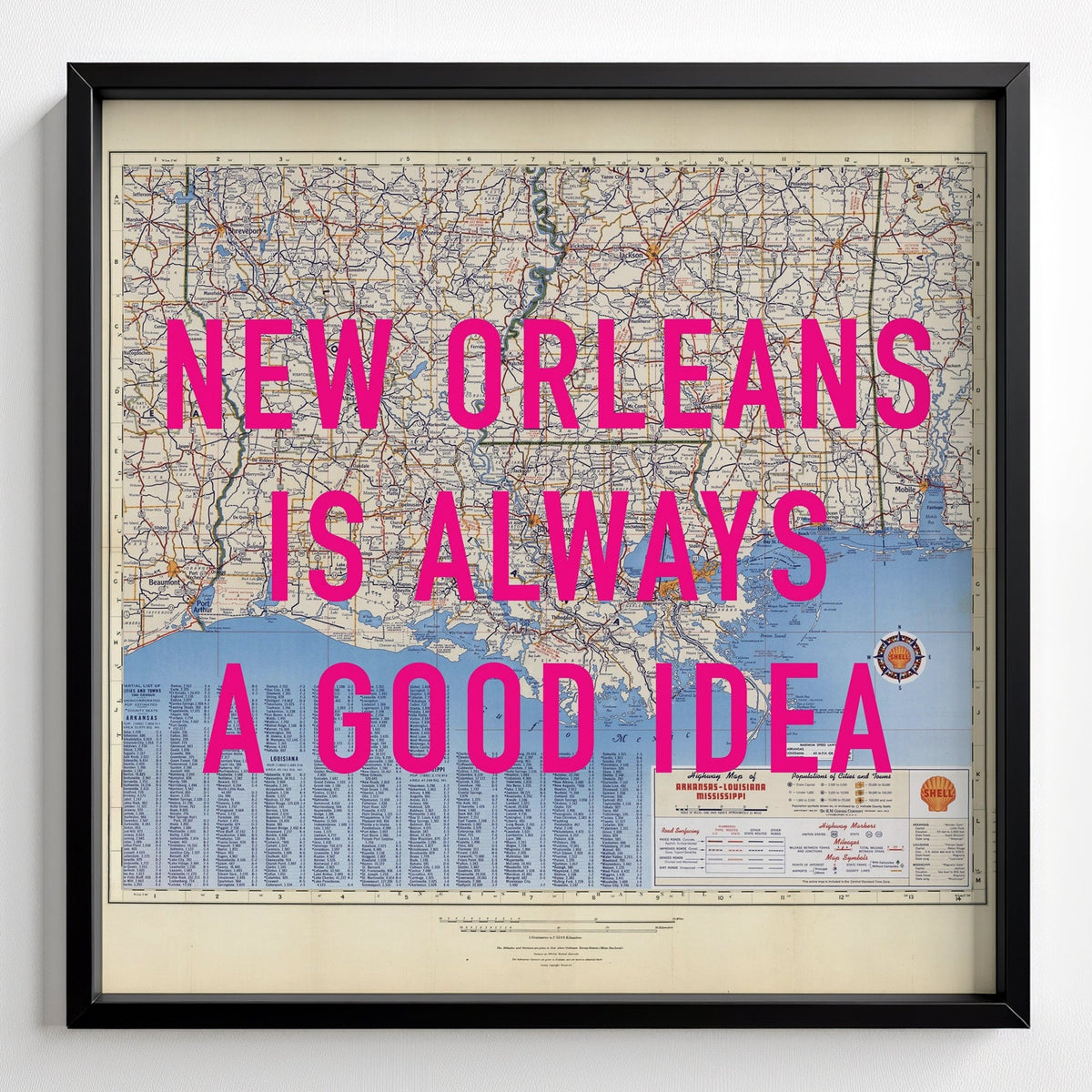 New Orleans Retro Pop Art Map Print - black frame mockup - Magic Posters