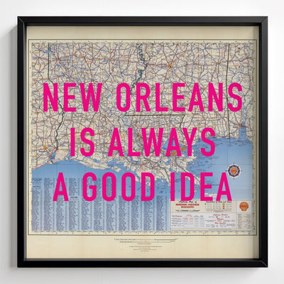 New Orleans Retro Pop Art Map Print - black frame mockup - Magic Posters