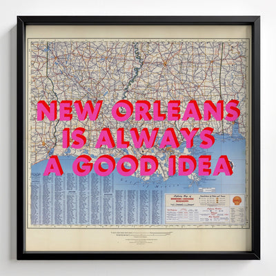 New Orleans Retro Pop Art Map Print - black frame mockup - Magic Posters