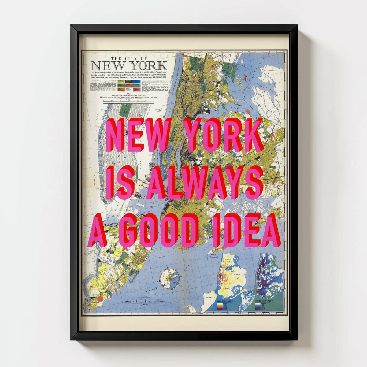 New York City Retro Pop Art Map Print - black frame mockup - Magic Posters
