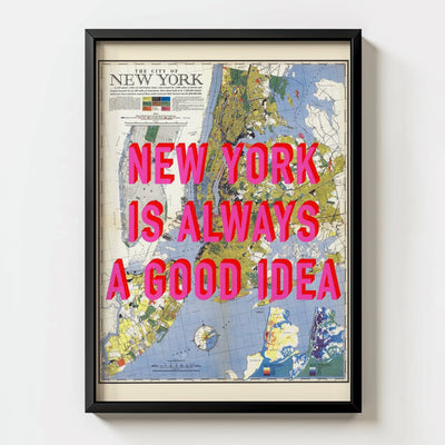 New York City Retro Pop Art Map Print - black frame mockup - Magic Posters