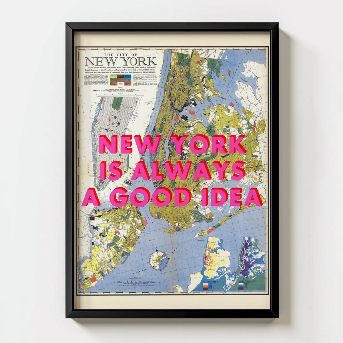 New York City Retro Pop Art Map Print - black frame mockup - Magic Posters