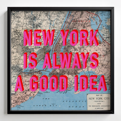New York Retro Pop Art Map Print - black frame mockup - Magic Posters