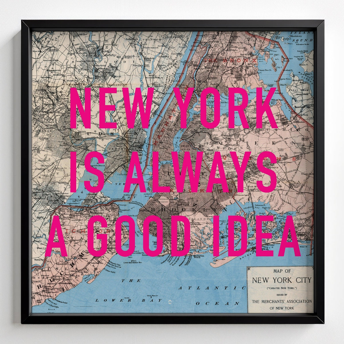 New York Retro Pop Art Map Print - black frame mockup - Magic Posters