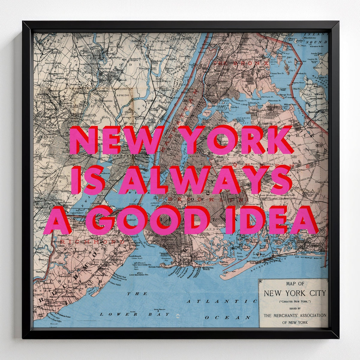 New York Retro Pop Art Map Print - black frame mockup - Magic Posters