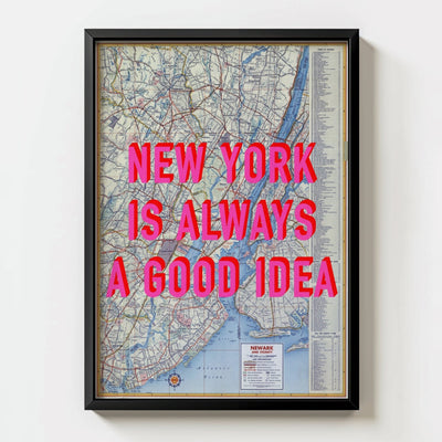 New York Retro Pop Art Map Print - black frame mockup - Magic Posters