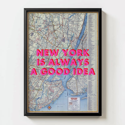 New York Retro Pop Art Map Print - black frame mockup - Magic Posters