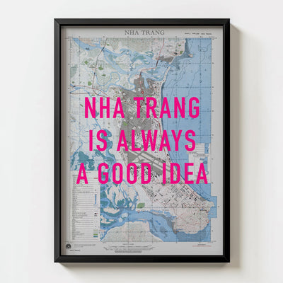 Nha Trang Retro Pop Art Map Print (portrait) - black frame mockup - Magic Posters