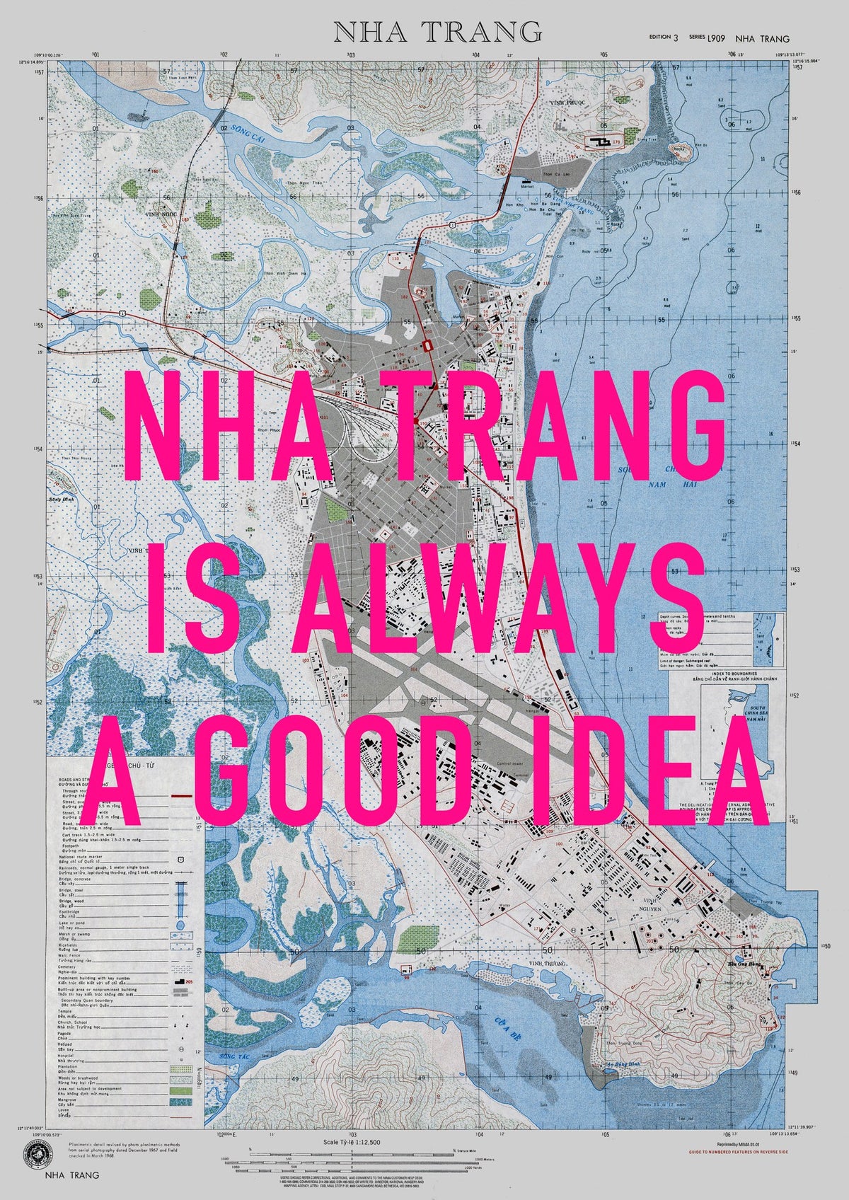 Nha Trang Retro Pop Art Map Print (portrait) - Magic Posters
