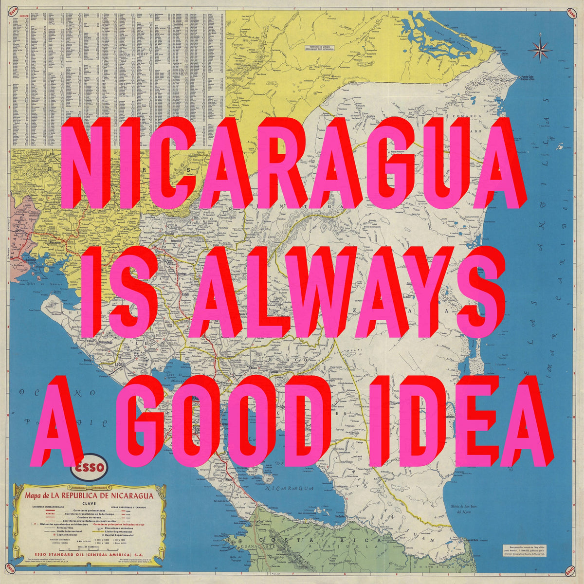 Nicaragua Retro Pop Art Map Print (square)