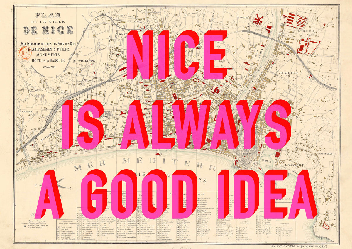 Nice - France Retro Pop Art Map Print